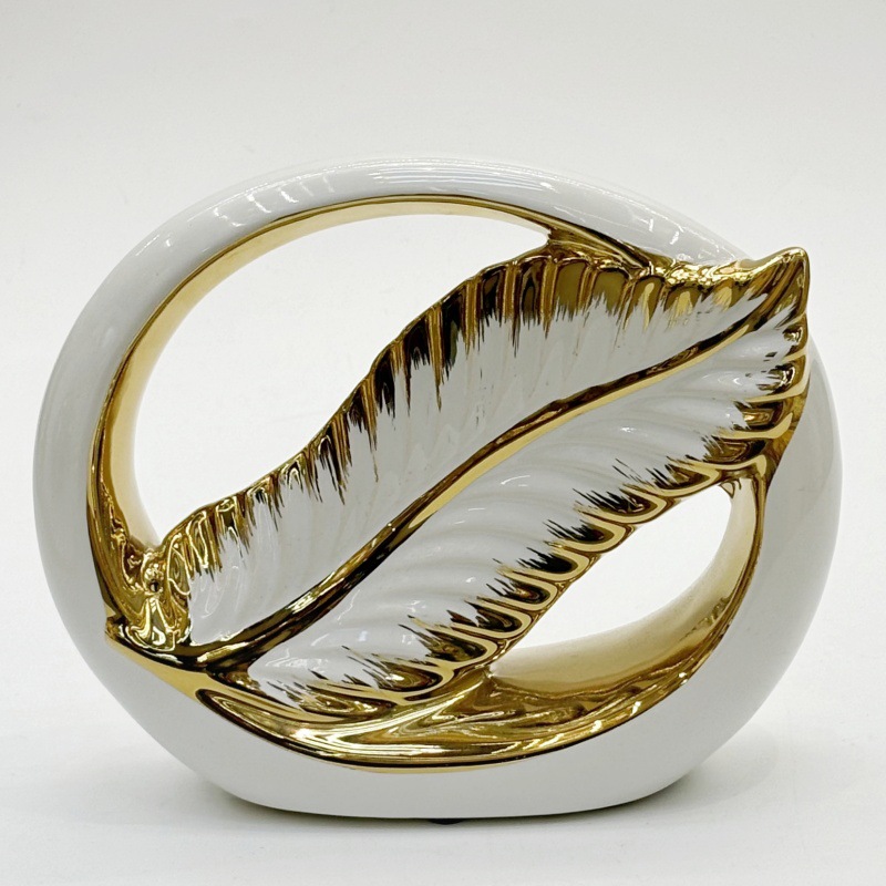 Feather shaped electroplated ceramic vase